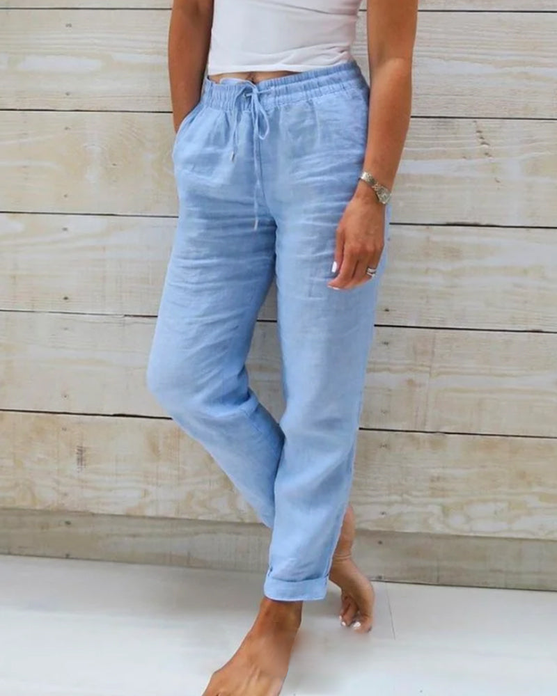 Pantalon femme léger extensible coupe confortable en plusieurs coloris