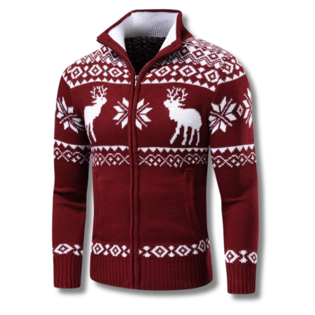 Pull homme jacquard zippé à col montant en maille épaisse pour l'hiver