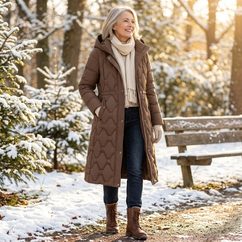 Manteau long imperméable à capuche | Chaleur légère | Femme