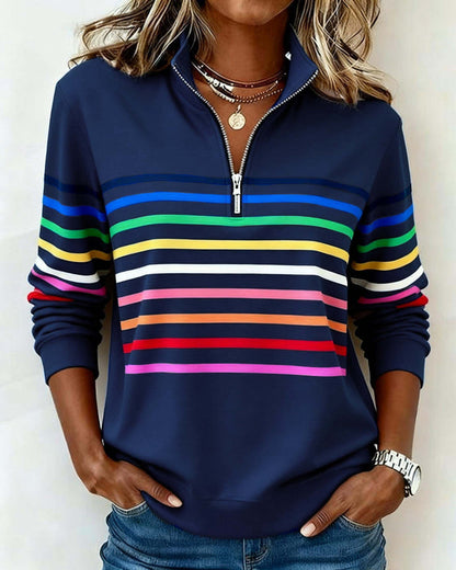 Pull-over rayé | Fermeture éclair quart | Confort doux