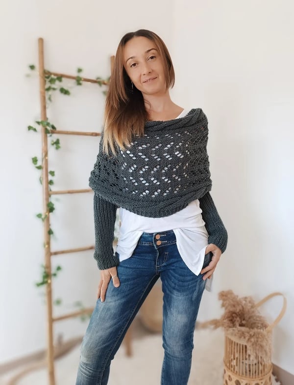Écharpe femme tricot double manches châle hiver longue 260 cm