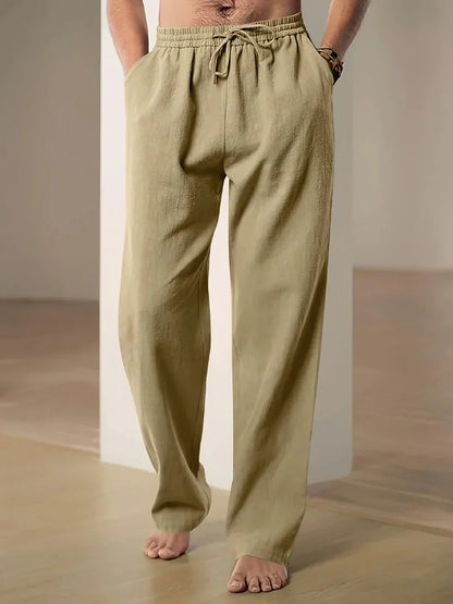 Pantalon décontracté homme coupe droite taille élastique avec cordon de serrage