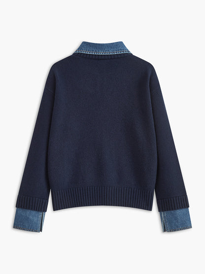 Sweater femme tricot 2 en 1 col revers boutonnée coupe droite