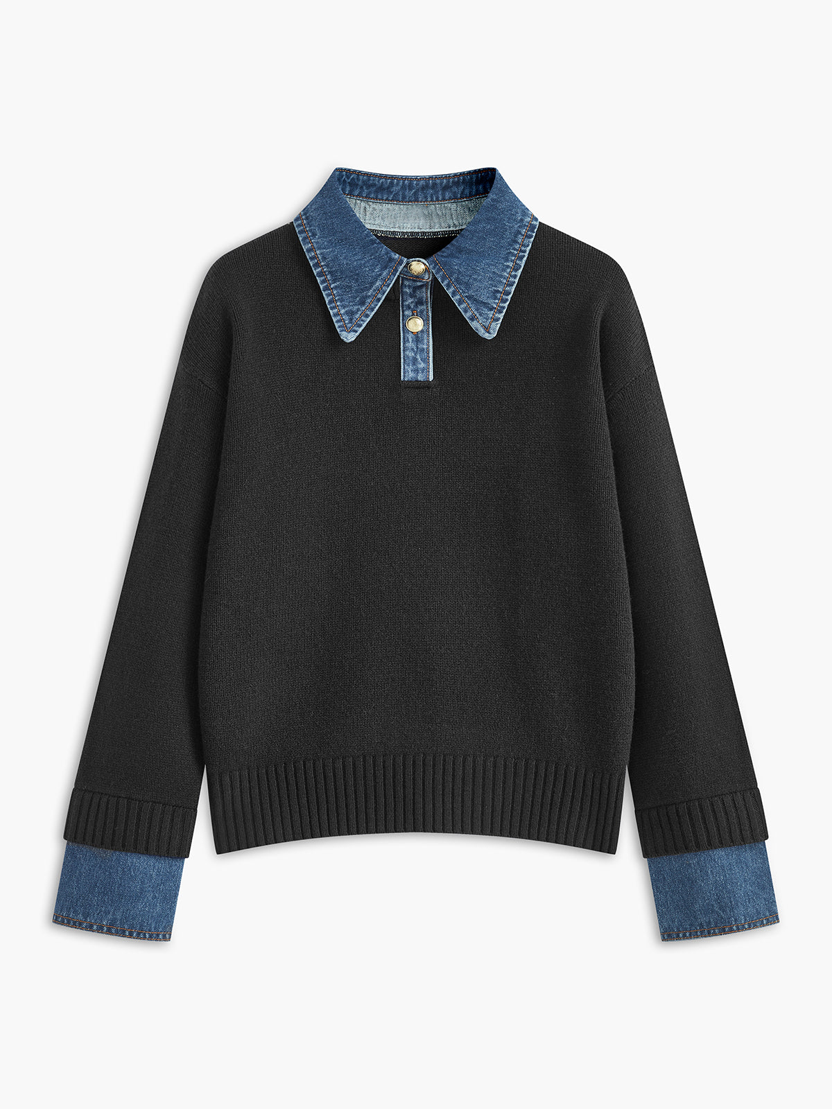 Sweater femme tricot 2 en 1 col revers boutonnée coupe droite