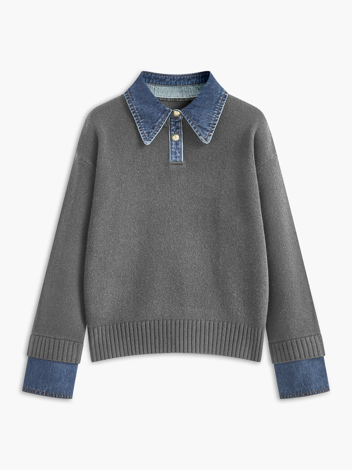 Sweater femme tricot 2 en 1 col revers boutonnée coupe droite