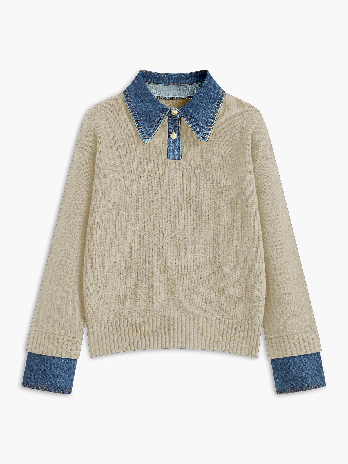 Sweater femme tricot 2 en 1 col revers boutonnée coupe droite