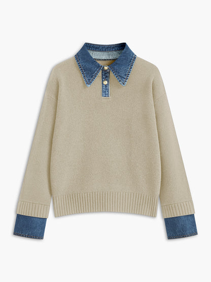 Sweater femme tricot 2 en 1 col revers boutonnée coupe droite