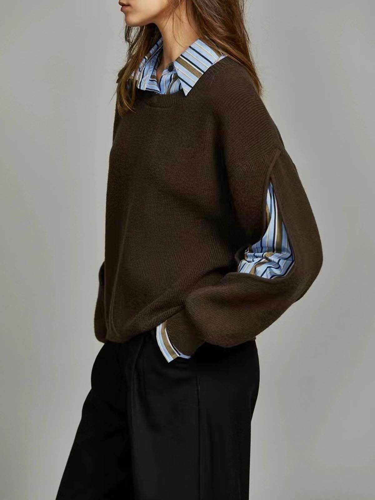 Pull côtelé femme colorblock avec découpe cutout, coupe droite casual élégant
