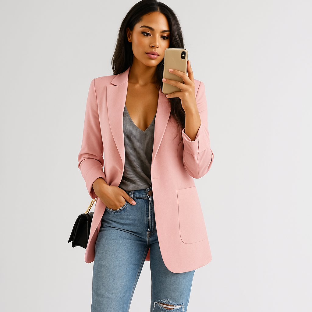 Blazer Long Femme - Coupe Ajustée - Col Notch - Devant Ouvert