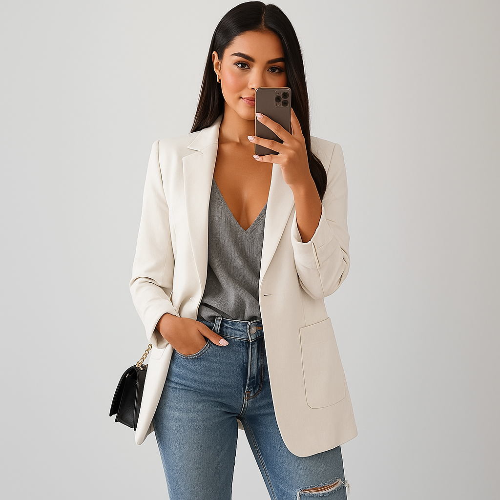 Blazer Long Femme - Coupe Ajustée - Col Notch - Devant Ouvert