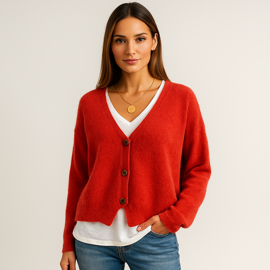 Cardigan V-Cou Stilla - Laine Douce Mélange - Style Confortable