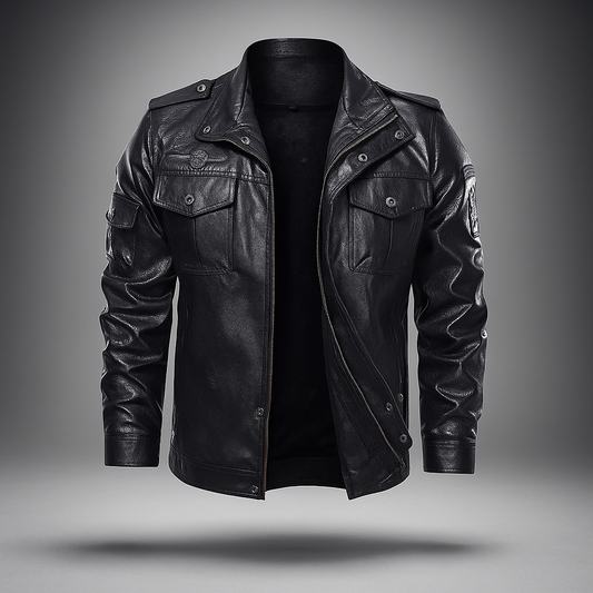 Veste Casual Cuir PU Homme - Patch Élégante & Robuste