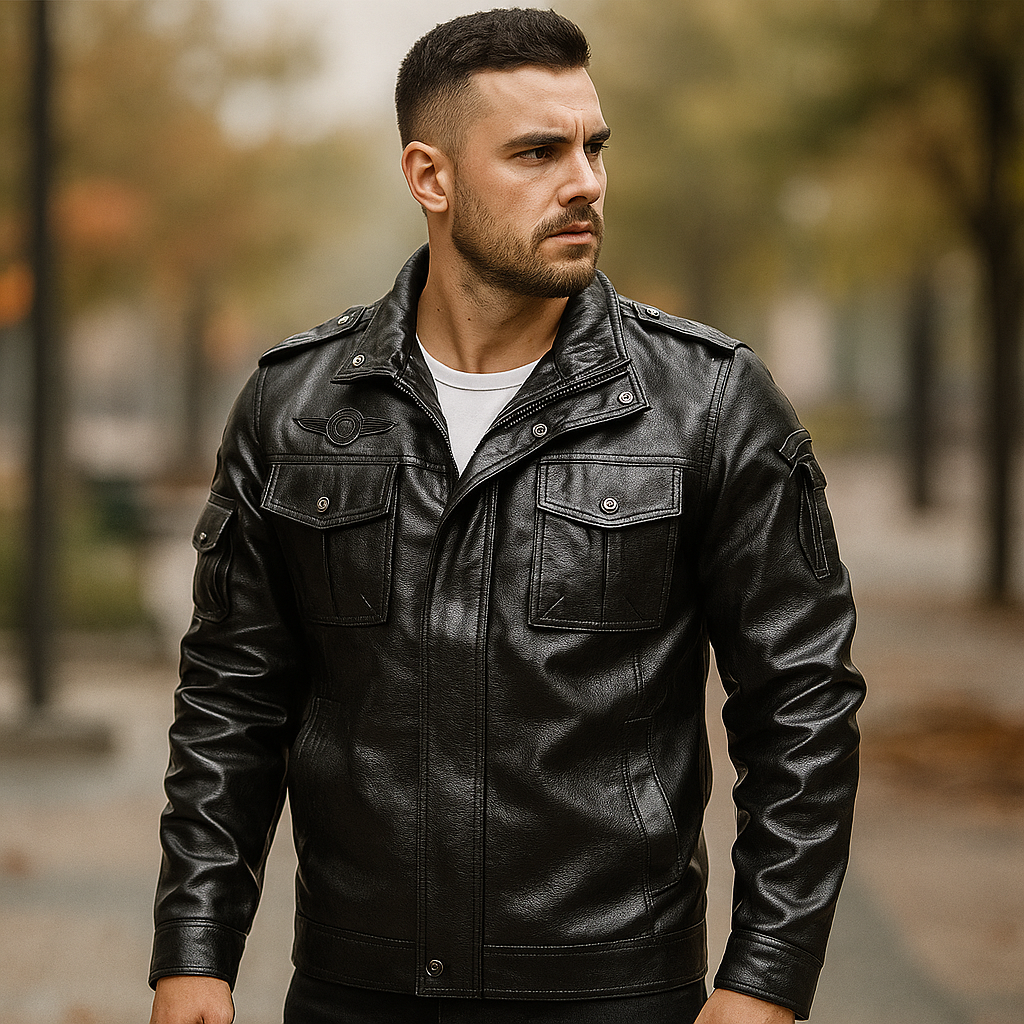 Veste Casual Cuir PU Homme - Patch Élégante & Robuste