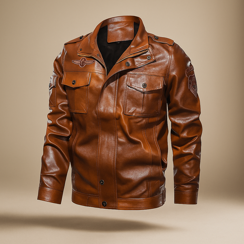 Veste Casual Cuir PU Homme - Patch Élégante & Robuste