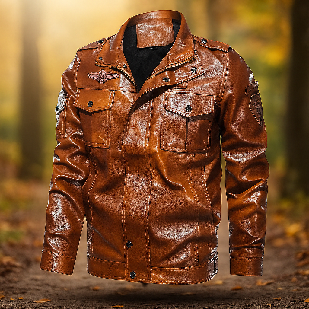 Veste Casual Cuir PU Homme - Patch Élégante & Robuste