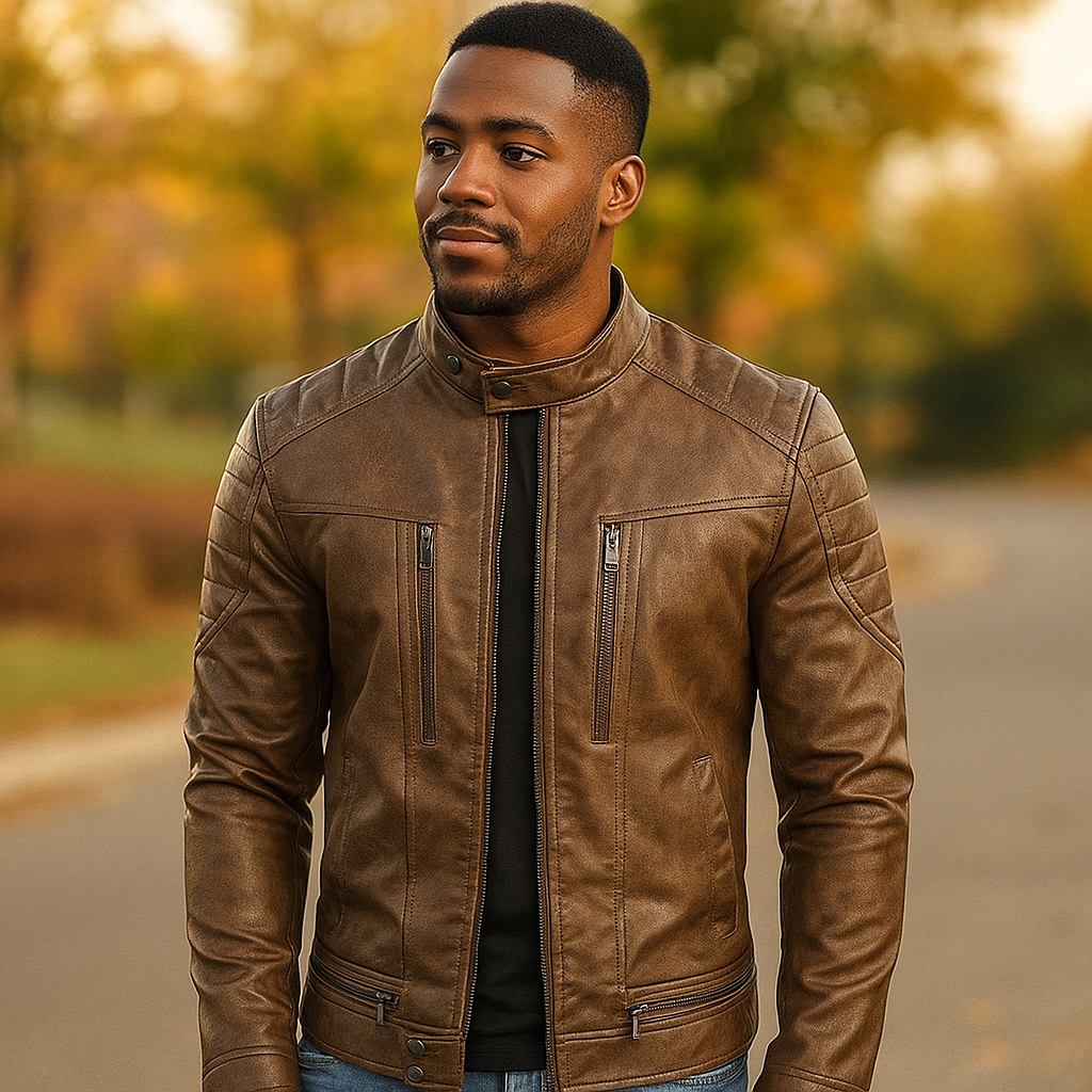 Veste Casual Homme en PU Cuir - Col Montant - Élégante & Robuste