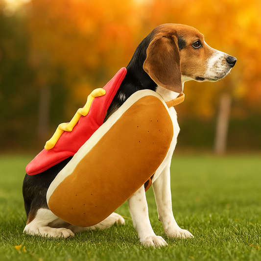 Kostüm Hot Dog aus Plüsch für Hund - Lustiges Halloween Outfit