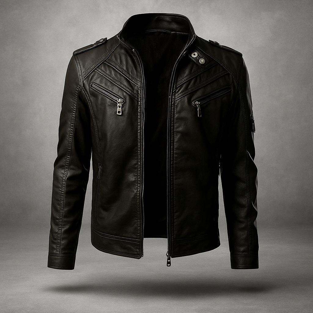 Veste Biker Homme - Design Robuste - Multiples Poches