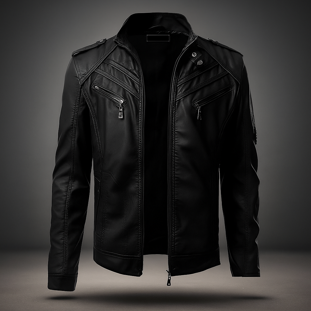 Veste Biker Homme - Design Robuste - Multiples Poches