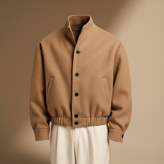 Veste homme ample - Tissu doux structuré - Col haut - Boutons