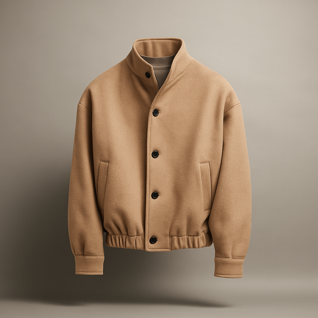 Veste homme ample - Tissu doux structuré - Col haut - Boutons