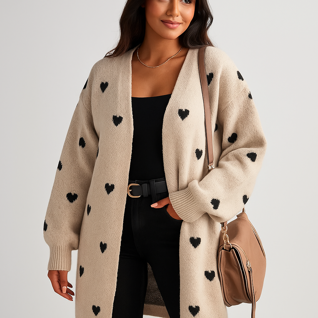 Magnifique Cardigan Long Tricot - Détail Cœur - Confort & Élégance
