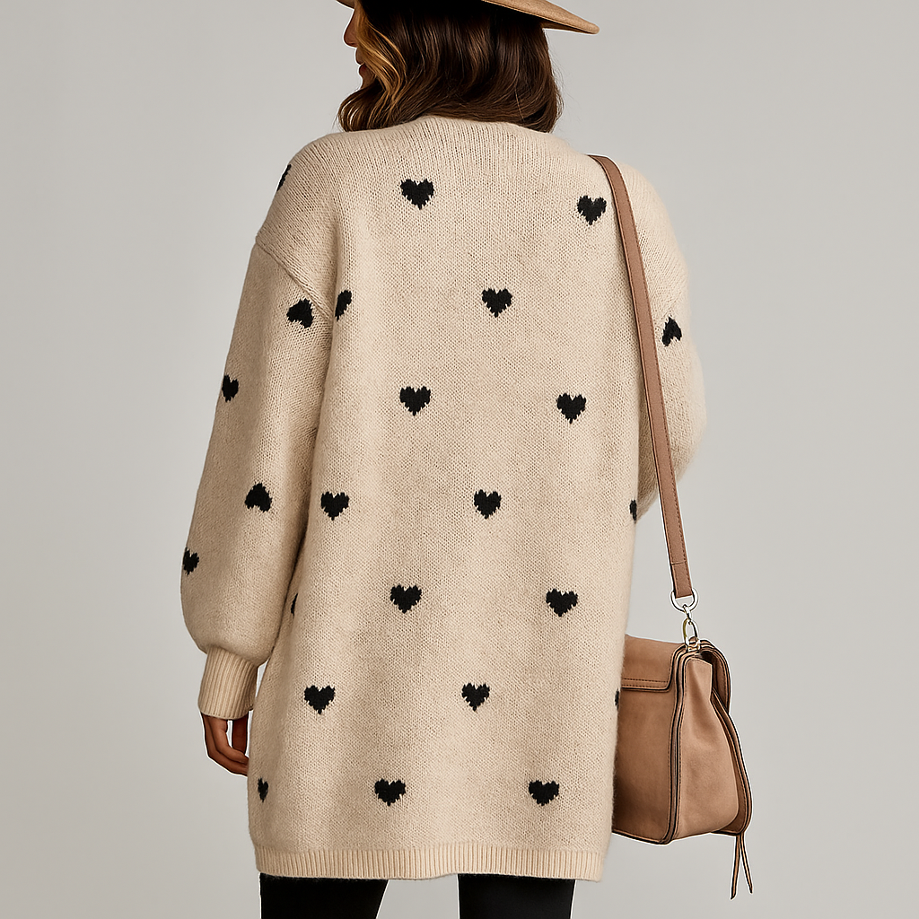 Magnifique Cardigan Long Tricot - Détail Cœur - Confort & Élégance