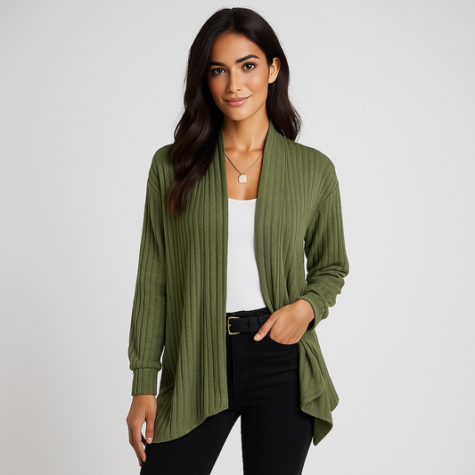 Cardigan en tricot décontracté femme - coupe ouverte - texture respirante