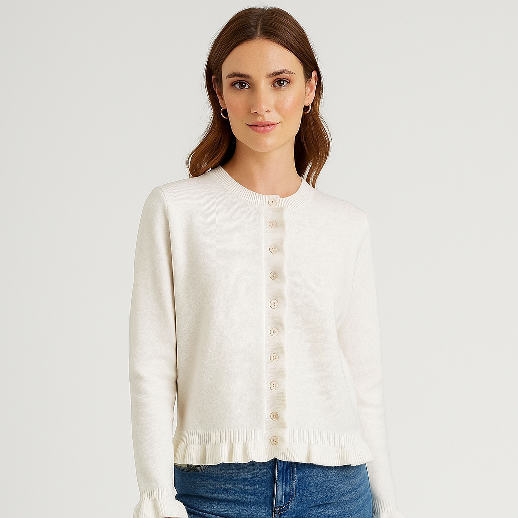 Cardigan Femme - Ourlet Volants - Fermeture Boutonnée - Confort Élégant
