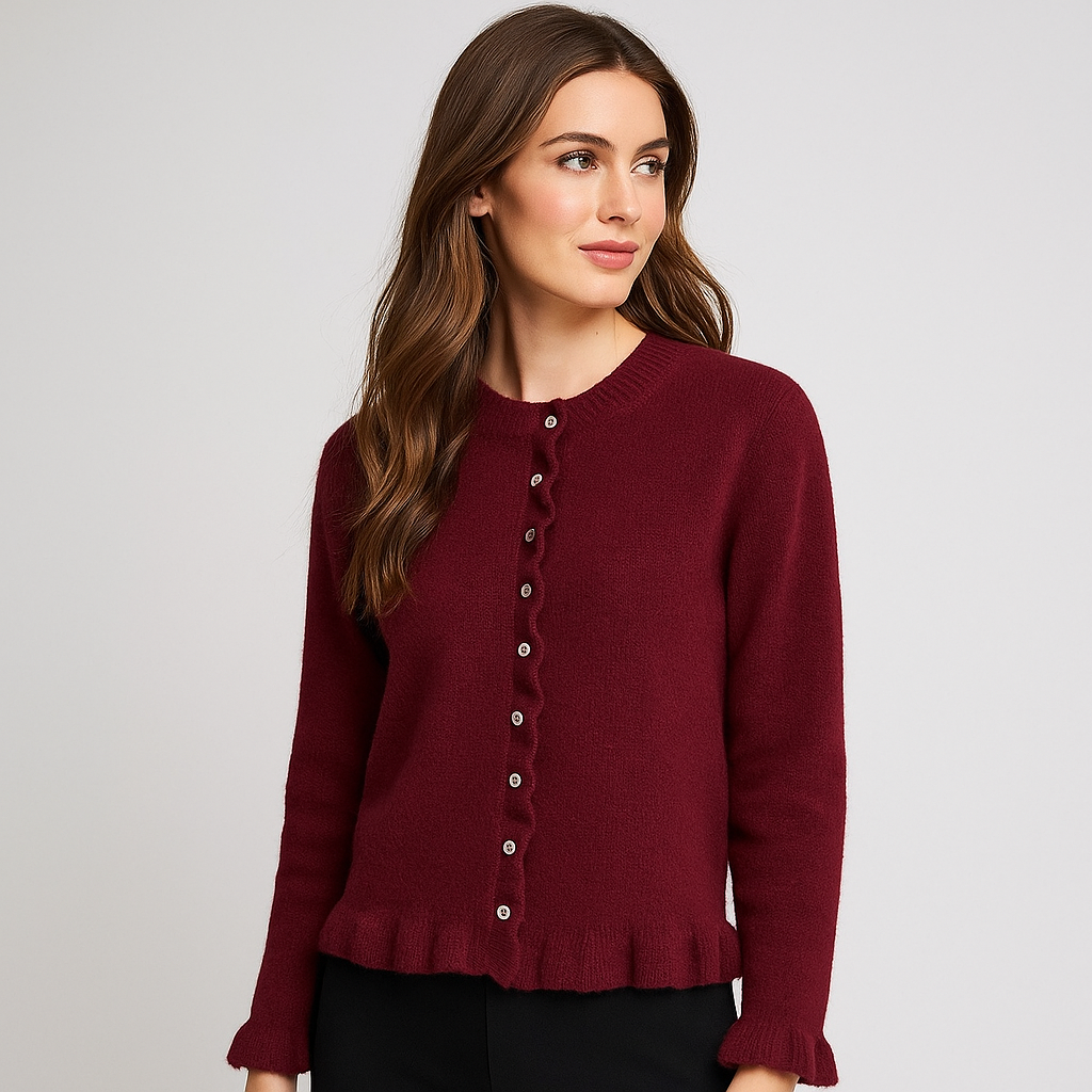 Cardigan Femme - Ourlet Volants - Fermeture Boutonnée - Confort Élégant