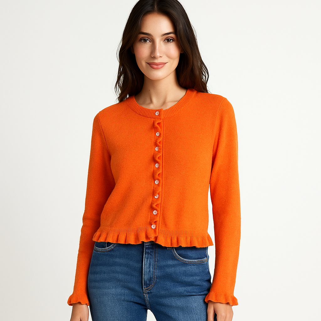 Cardigan Femme - Ourlet Volants - Fermeture Boutonnée - Confort Élégant