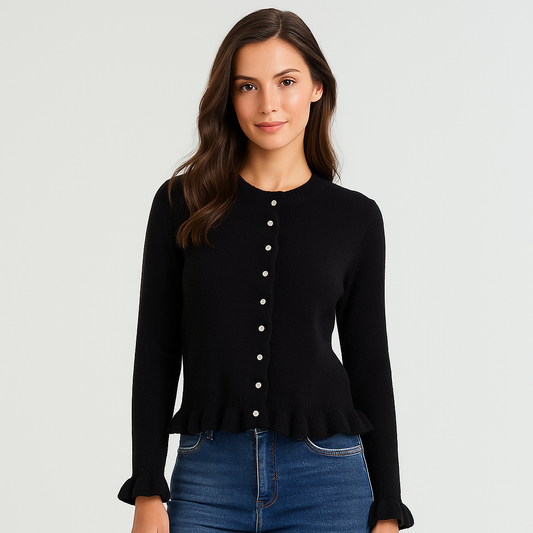Cardigan Femme - Ourlet Volants - Fermeture Boutonnée - Confort Élégant