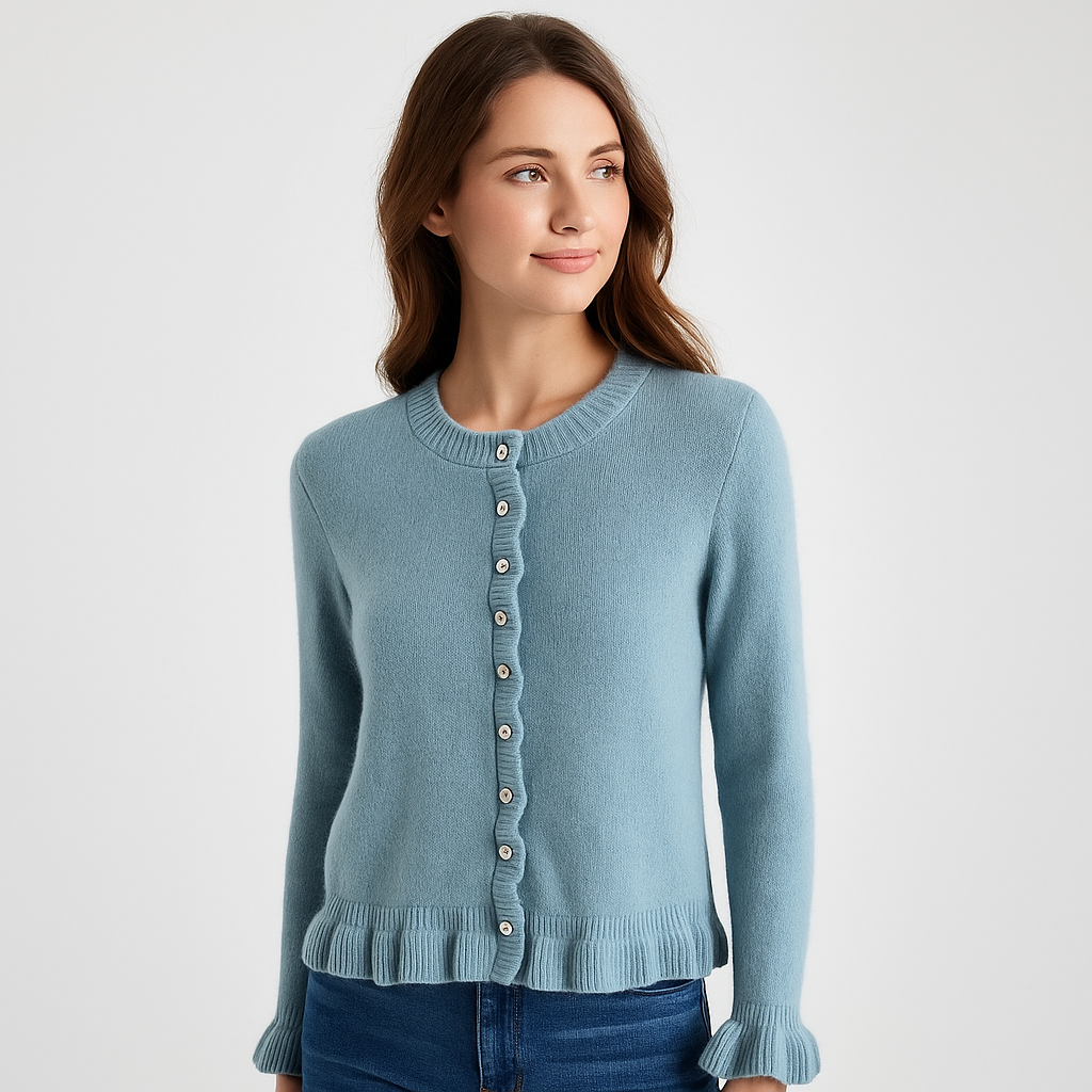Cardigan Femme - Ourlet Volants - Fermeture Boutonnée - Confort Élégant