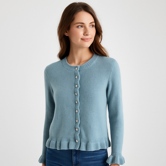 Cardigan Femme - Ourlet Volants - Fermeture Boutonnée - Confort Élégant