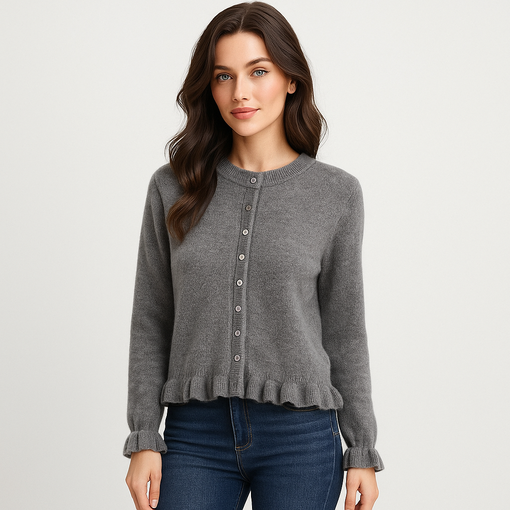 Cardigan Femme - Ourlet Volants - Fermeture Boutonnée - Confort Élégant