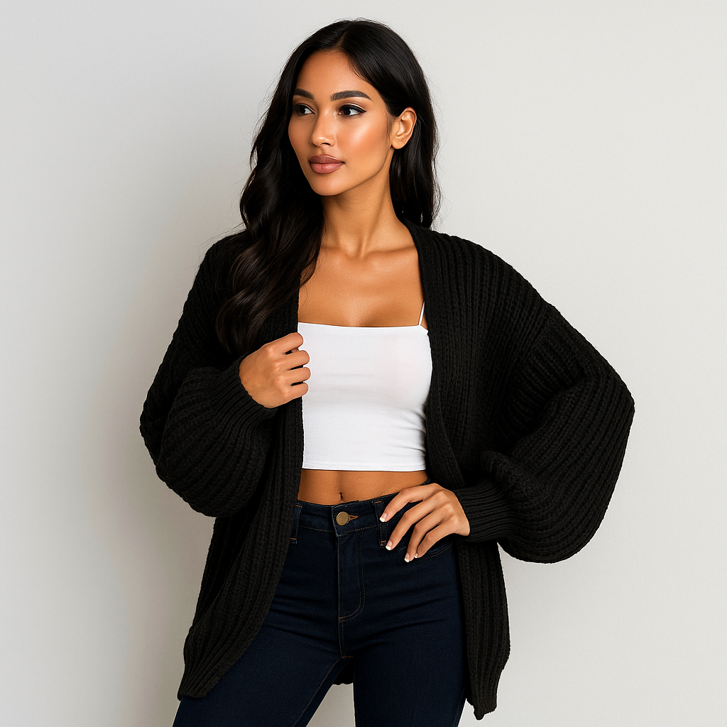 Cardigan en Tricot Épais - Manches Volumineuses - Coupe Ouverte Élégante