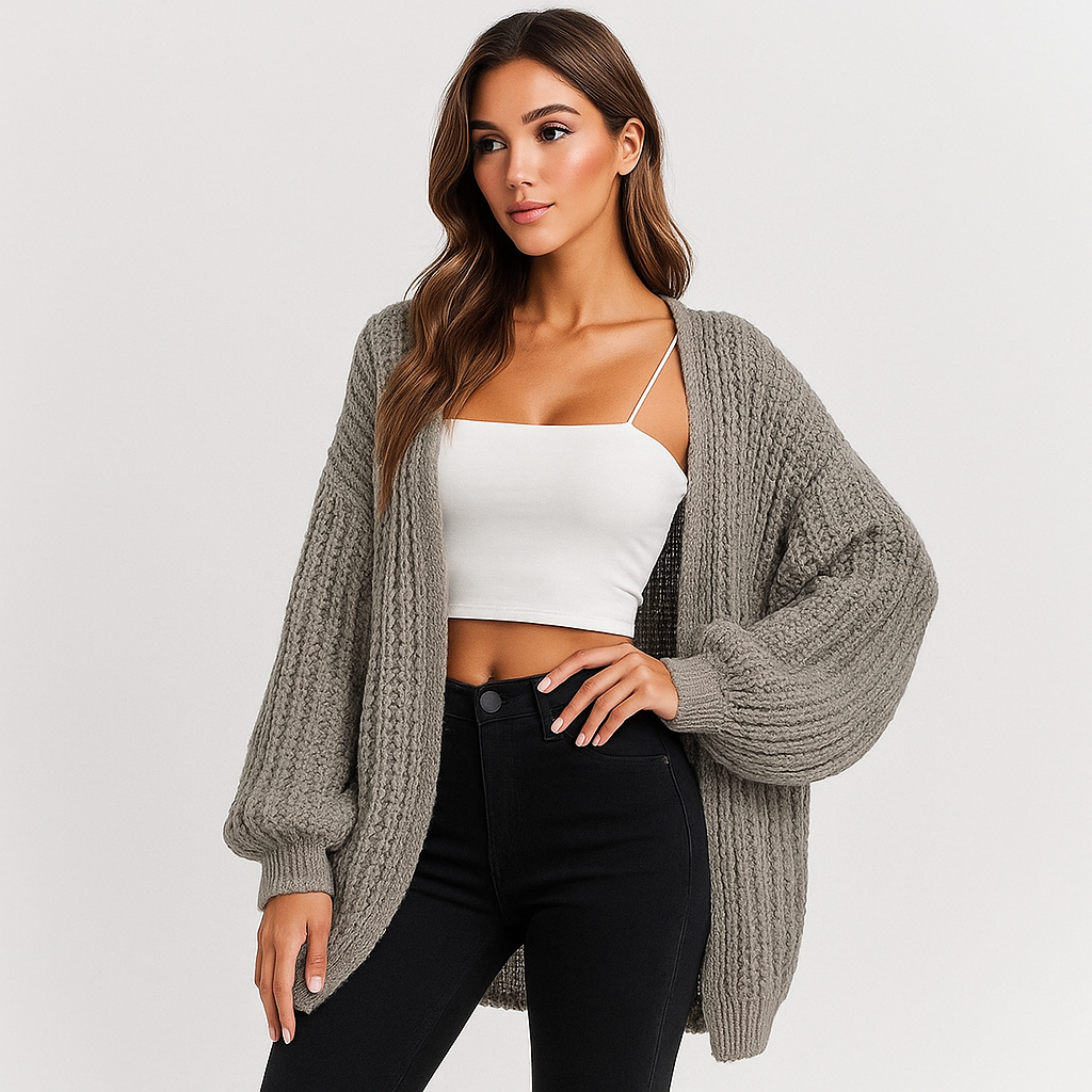 Cardigan en Tricot Épais - Manches Volumineuses - Coupe Ouverte Élégante