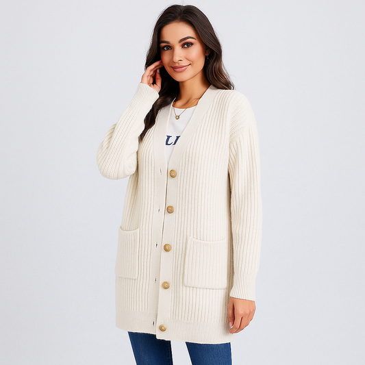Cardigan Longline Texturé - Komfortable Poches - Stilfuld Struktur