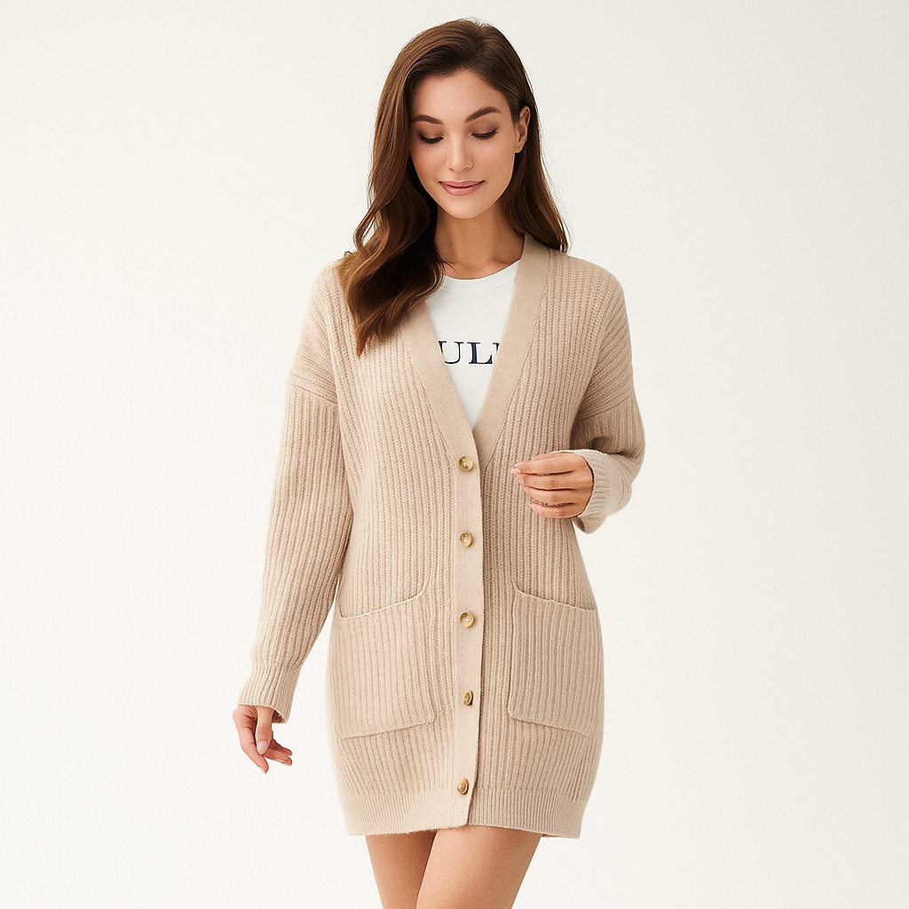 Cardigan Longline Texturé - Komfortable Poches - Stilfuld Struktur