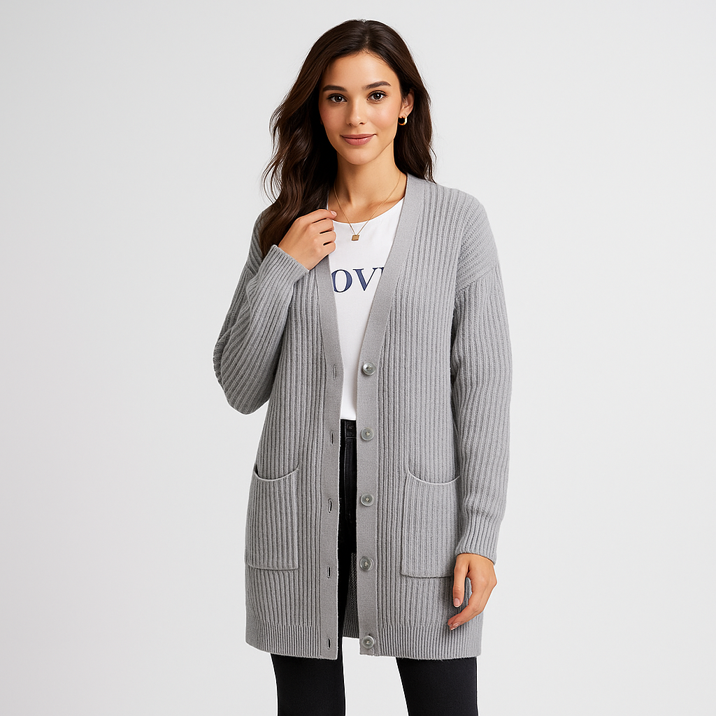 Cardigan Longline Texturé - Komfortable Poches - Stilfuld Struktur