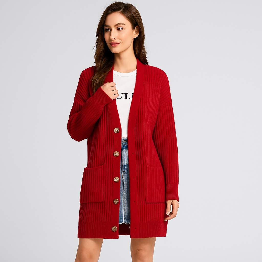 Cardigan Longline Texturé - Komfortable Poches - Stilfuld Struktur