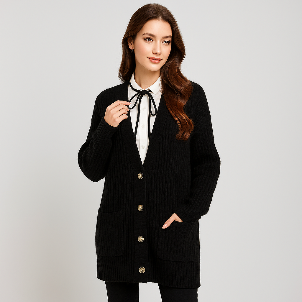 Cardigan Longline Texturé - Komfortable Poches - Stilfuld Struktur