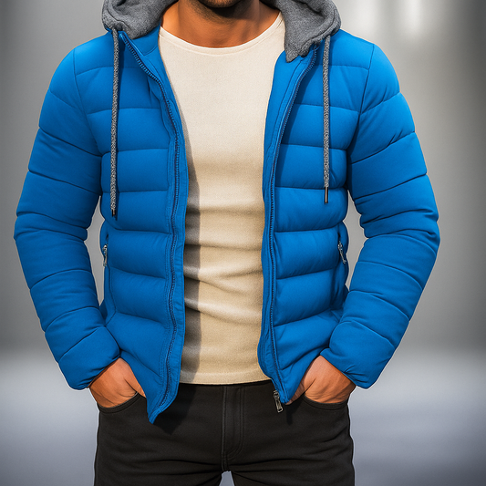 Veste d'hiver légère homme - fermeture éclair - capuche - cordon de serrage