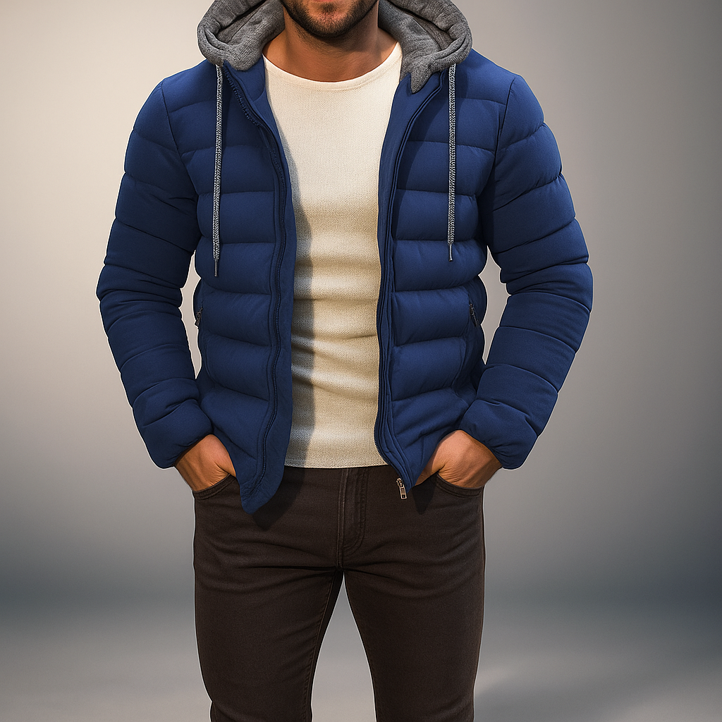 Veste d'hiver légère homme - fermeture éclair - capuche - cordon de serrage