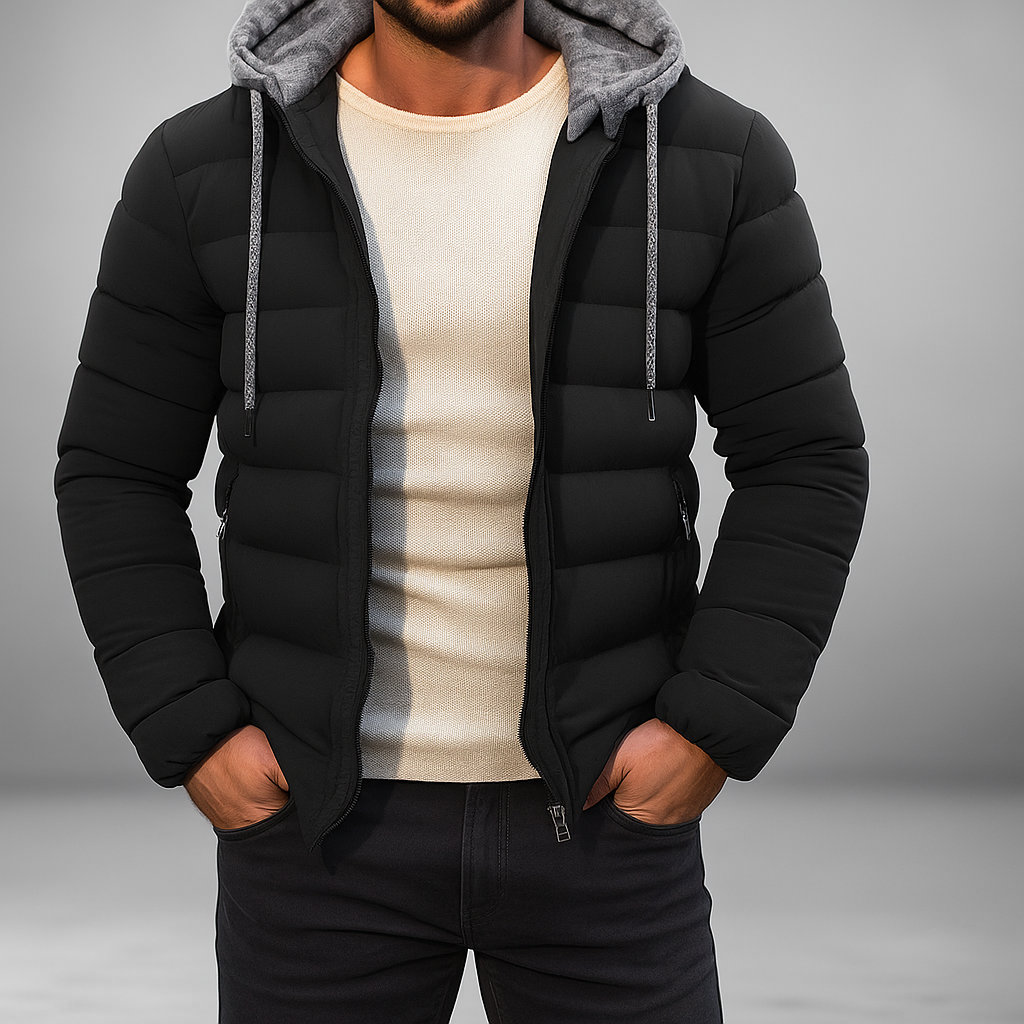 Veste d'hiver légère homme - fermeture éclair - capuche - cordon de serrage