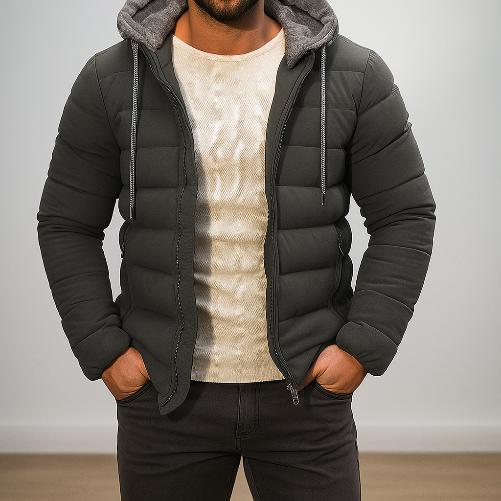 Veste d'hiver légère homme - fermeture éclair - capuche - cordon de serrage