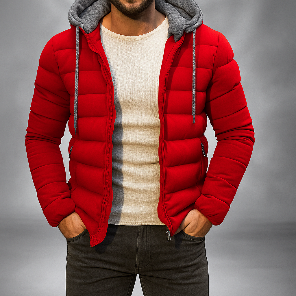 Veste d'hiver légère homme - fermeture éclair - capuche - cordon de serrage