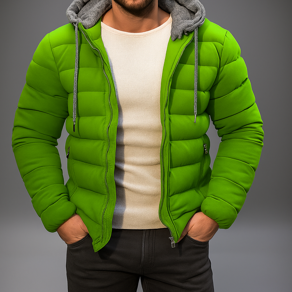 Veste d'hiver légère homme - fermeture éclair - capuche - cordon de serrage
