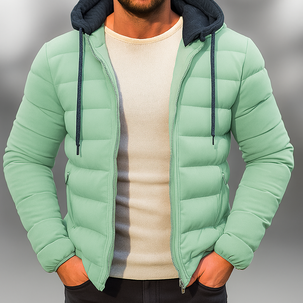 Veste d'hiver légère homme - fermeture éclair - capuche - cordon de serrage