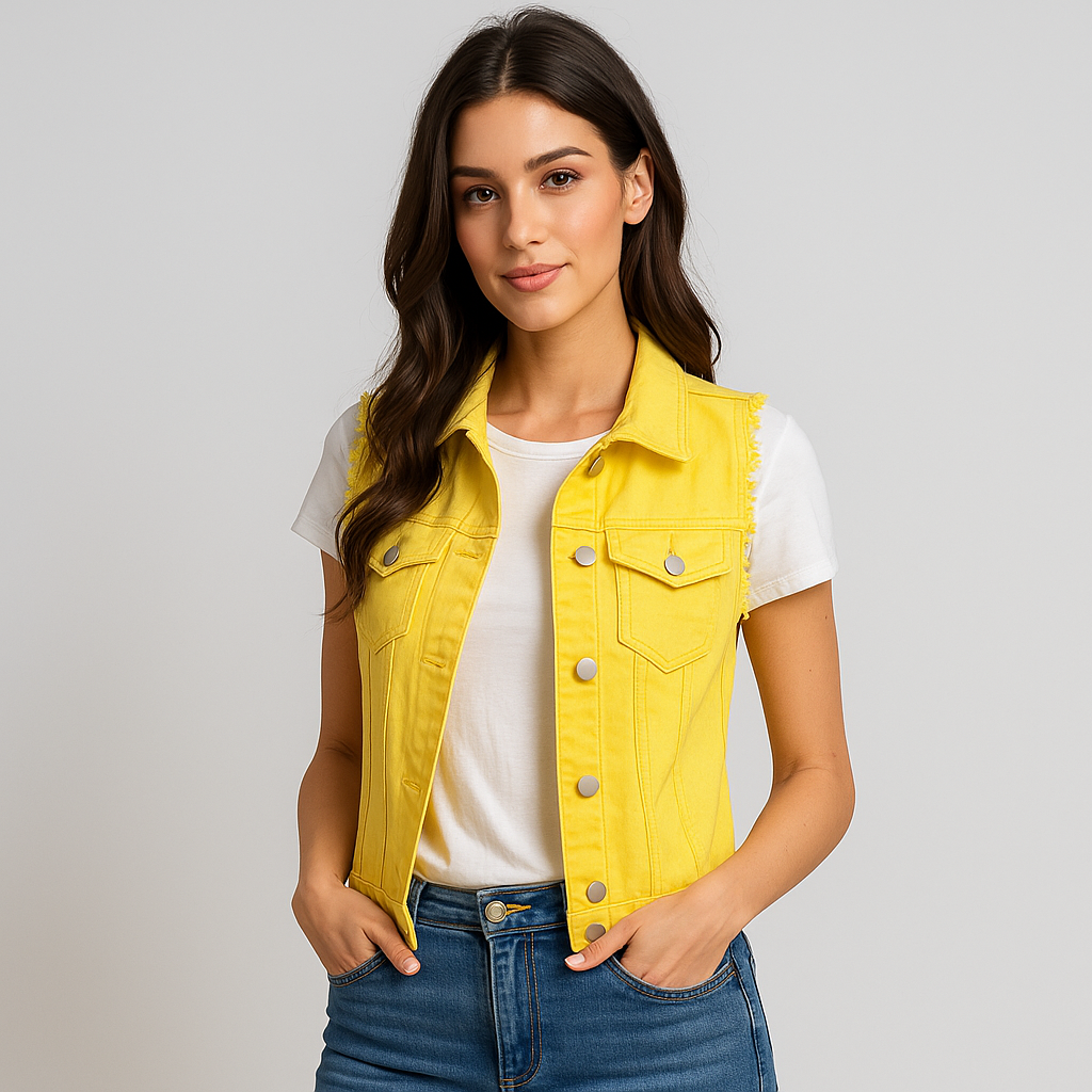 Gilet en Denim Sans Manches - Couleurs Claires - Collection Printemps